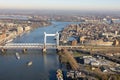 Dutch city Dordrecht with railway bridge over river Oude Maas Royalty Free Stock Photo