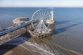 Aerial view Dutch pier Scheveningen with cityschape at The Hague