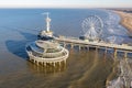 Aerial view Dutch pier Scheveningen with cityschape at The Hague