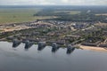 Aerial view Dutch village Huizen at lake with apartment buildings Royalty Free Stock Photo