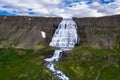 Aerial view of Dynjandi waterfall on the Westfjords peninsula in Iceland