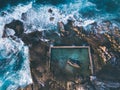 Aerial view of waves around Curl Curl rock pool