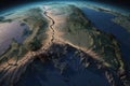 aerial view of the earth's surface, with visible fault lines and earthquake epicenters Royalty Free Stock Photo