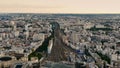 Aerial view of the eastern part of city center of Paris, France with rail tracks leading to train station Gare Montparnasse.