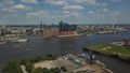 Aerial view of the eastern parts of Hamburg port starting from the Elbphilharmony