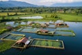 aerial view of eco-friendly fish farm ponds Royalty Free Stock Photo