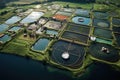 aerial view of eco-friendly fish farm ponds Royalty Free Stock Photo