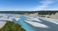 The aerial view with a ecosystem of the River lagoon Valley and blue water river