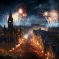 Aerial View of Edinburgh during Hogmanay Festival Royalty Free Stock Photo