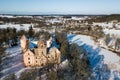 Aerial view of Edole castle in sunny winter day, Latvia Royalty Free Stock Photo