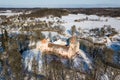 Aerial view of Edole castle in sunny winter day, Latvia Royalty Free Stock Photo