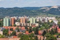 Aerial view Eger, Hungarian Country town with apartment buildings