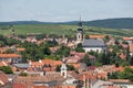 Aerial view Eger, Hungarian Country town with church and vineyards