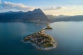 Aerial view of Egirdir town in Turkey. A small turkish town in the middle of the giant lake under the mountains