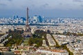 Aerial view with Eiffel tower and La Defense district in Paris Royalty Free Stock Photo