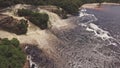 Aerial view of El Hacha waterfall at sunrise. Canaima National Park Royalty Free Stock Photo