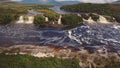 Aerial view of El Hacha waterfall at sunrise. Canaima National Park Royalty Free Stock Photo