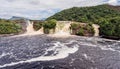 Aerial view of El Hacha waterfall at sunrise. Canaima National Park Royalty Free Stock Photo