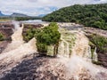 Aerial view of El Hacha waterfall at sunrise. Canaima National Park Royalty Free Stock Photo