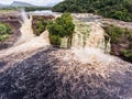 Aerial view of El Hacha waterfall at sunrise. Canaima National Park Royalty Free Stock Photo