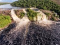 Aerial view of El Hacha waterfall at sunrise. Canaima National Park Royalty Free Stock Photo