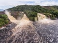 Aerial view of El Hacha waterfall at sunrise. Canaima National Park, Royalty Free Stock Photo