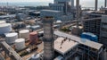 Aerial view electric plants turbine generator in the power plant, Gas turbine electrical power plant electricity generating