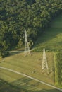 Aerial view of electric pylons Royalty Free Stock Photo