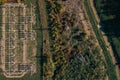 Aerial view of electricity power substation plant and pylons Royalty Free Stock Photo