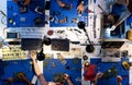 Aerial view of electronics technicians team working