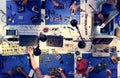 Aerial view of electronics technicians team working on computer parts Royalty Free Stock Photo