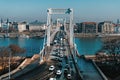 Aerial view of Erzsebet Bridge over Danube River in Budapest Royalty Free Stock Photo