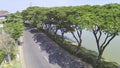 Aerial view of an empty asphalt road by the seaside Royalty Free Stock Photo