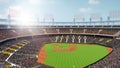 Aerial view of empty baseball arena with fan zone, tribune filled with people, fans. 3D render of outdoor stadium on Royalty Free Stock Photo