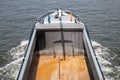 Aerial view empty cargo deck sailing barge in the Netherlands