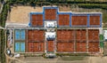 Aerial view of empty clay tennis court on a sunny day Royalty Free Stock Photo