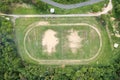 Aerial view of empty green football field with running track outdoor Empty soccer field view from top Royalty Free Stock Photo