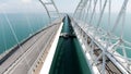 Aerial view of Empty Istanbul Bosphorus Bridge. Action. Aerial view of white new bridge above breathtaking blue water. Royalty Free Stock Photo