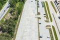 Aerial view of empty large parking lot in suburb area Royalty Free Stock Photo