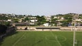 Aerial View Of An Empty Soccer Field. Overhead Downward 4K Footage