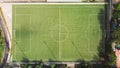 Aerial View Of An Empty Soccer Field. Overhead Downward 4K Footage