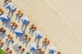 Aerial view of empty sunbeds at Nusa Dua beach