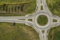 Aerial view of empty traffic circle roundabout road junction