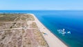 Aerial view of empty tropic sand beach and blue sea