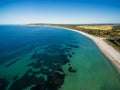 Aerial view of Emu bay turquoise ocean in summer. Kangaroo Island, South Australia. Royalty Free Stock Photo