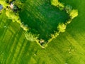 Aerial view of endless lush pastures and farmlands of Ireland. Beautiful Irish countryside with emerald green fields and meadows Royalty Free Stock Photo