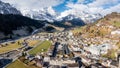 Aerial View of the Engelberg Ski Resort, in the Swiss Alps, with Snowy Peaks. Royalty Free Stock Photo