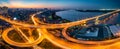 Aerial view of enter way to Vinh Tuy bridge at twilight Royalty Free Stock Photo