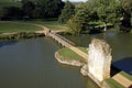 Aerial view. Entrance, bridge, Bodiam castle, England