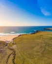 Aerial view of Eoropie Beach, Traigh Shanndaigh, on the Isle of Lewis, Scotland